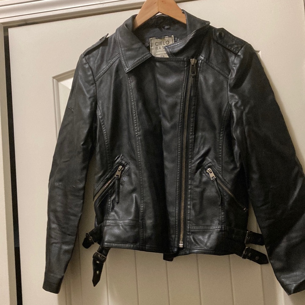 Weathered black pleather jacket
